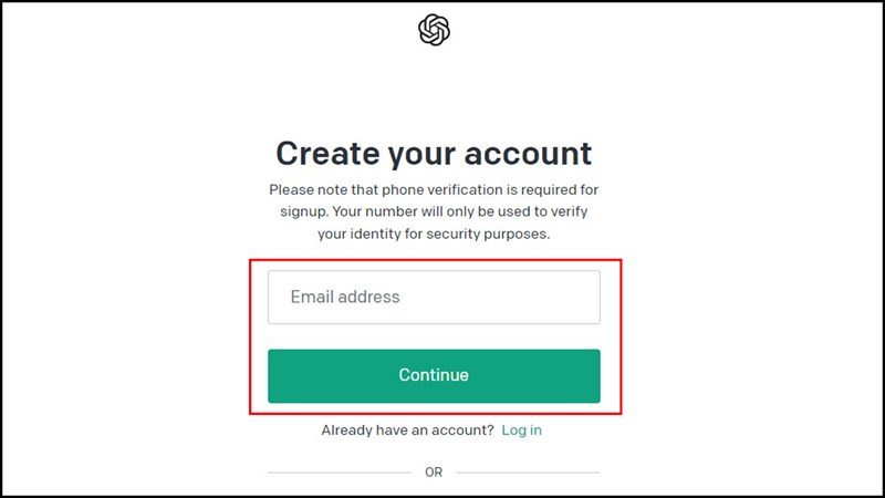 nhập email để đăng ký tài khoản chatgpt